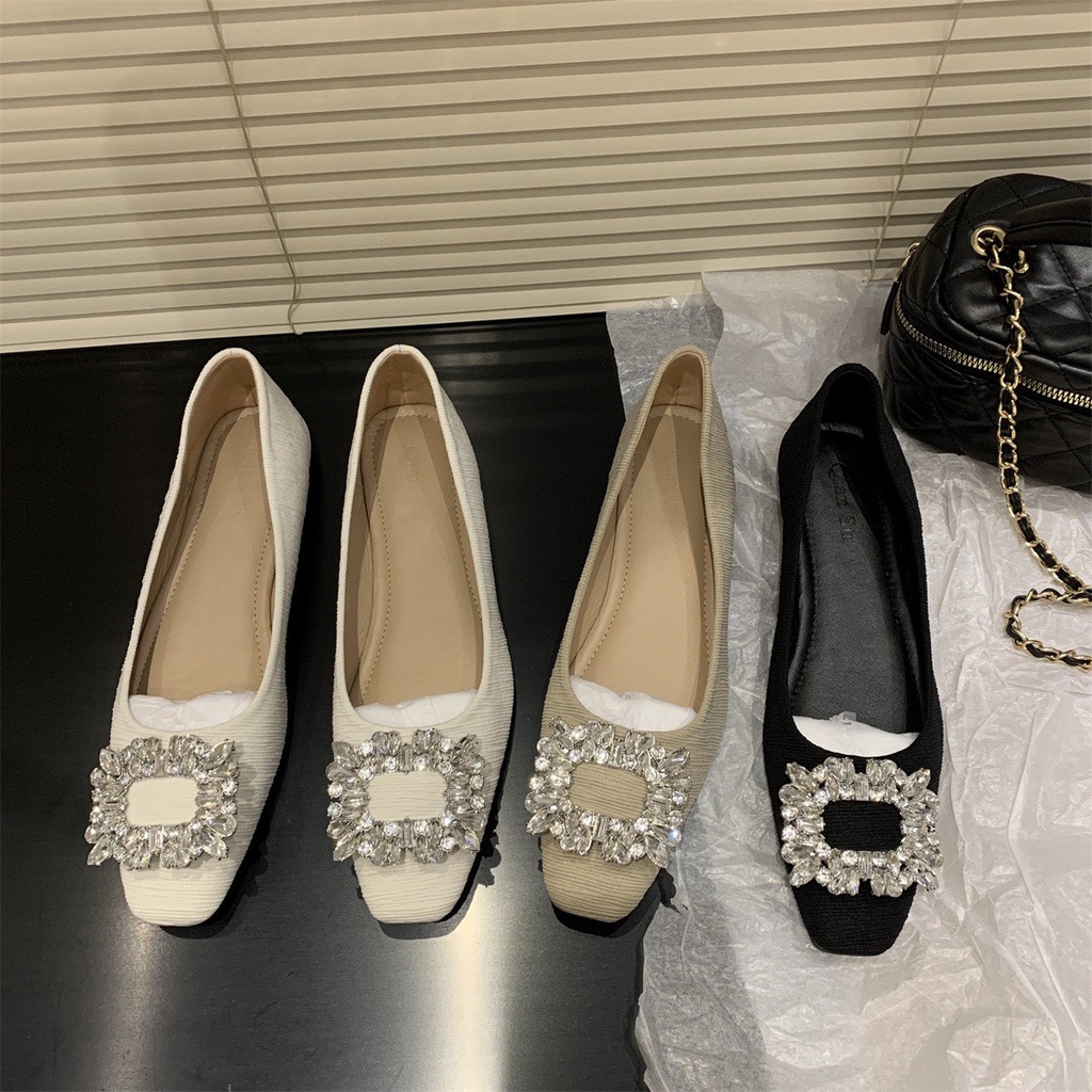 Giày búp bê nữ đế bệt vân xước phối đá hoa sang chảnh