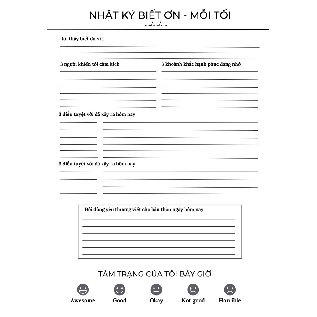 Giấy viết NHẬT KÝ BIẾT ƠN BUỔI SÁNG VÀ TỐI, Daily Journal, Diary Notebook