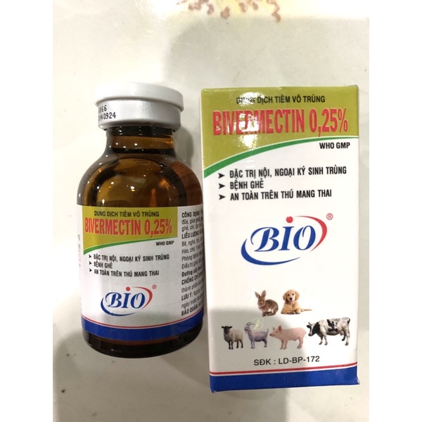 Ivermectin 20ml phòng tri ghẻ, nội ngoại kí sinh trùng dùng trong thú y.