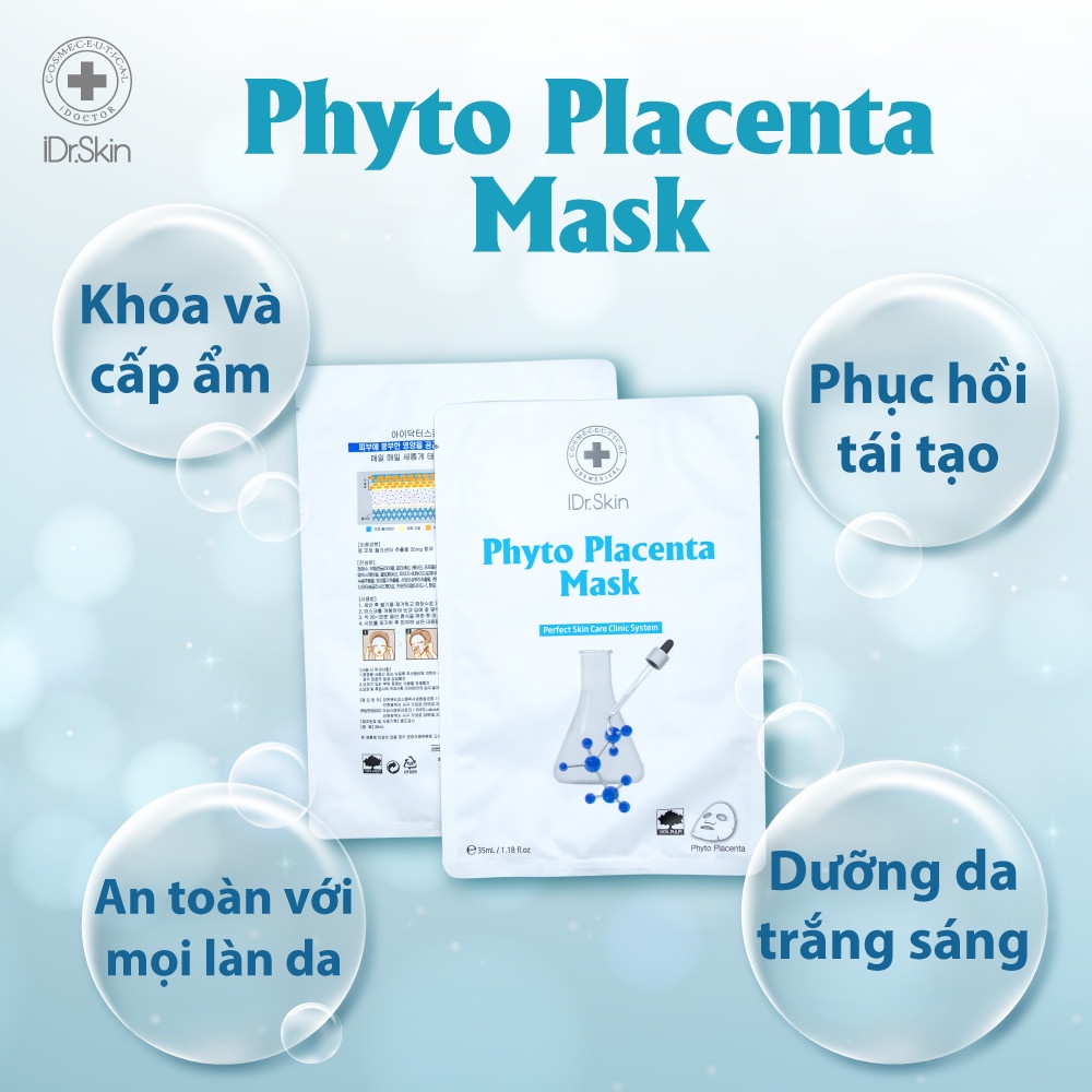 Mặt Nạ Nhau Thai Idr Skin Phyto Placenta Mask  Giảm Sưng Đỏ, Phục Hồi Sau Lăn Kim, Vi tảo