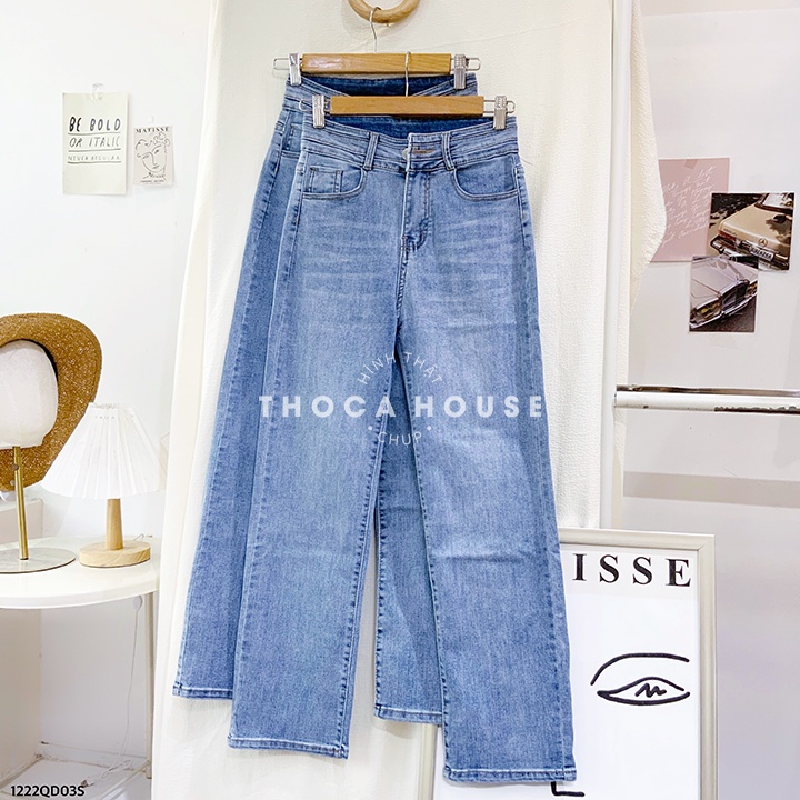 Quần jeans nữ ống suông lai trơn xanh nhạt 1230 THOCA HOUSE có size, trẻ trung năng động, phối đồ xinh