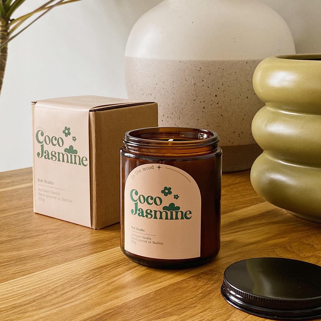 Nến Thơm Noé Studio Coco Jasmine Cao Cấp Có Nắp Đậy Sáp Đậu Nành Tinh Dầu Thiên Nhiên An Toàn