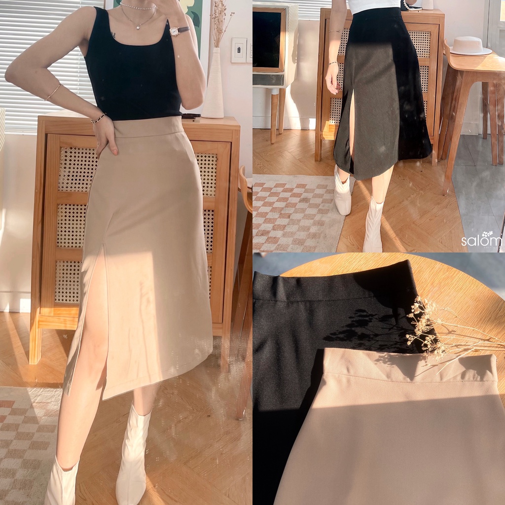 Chân váy khoá kéo xẻ tà trendy SALOM Shp018