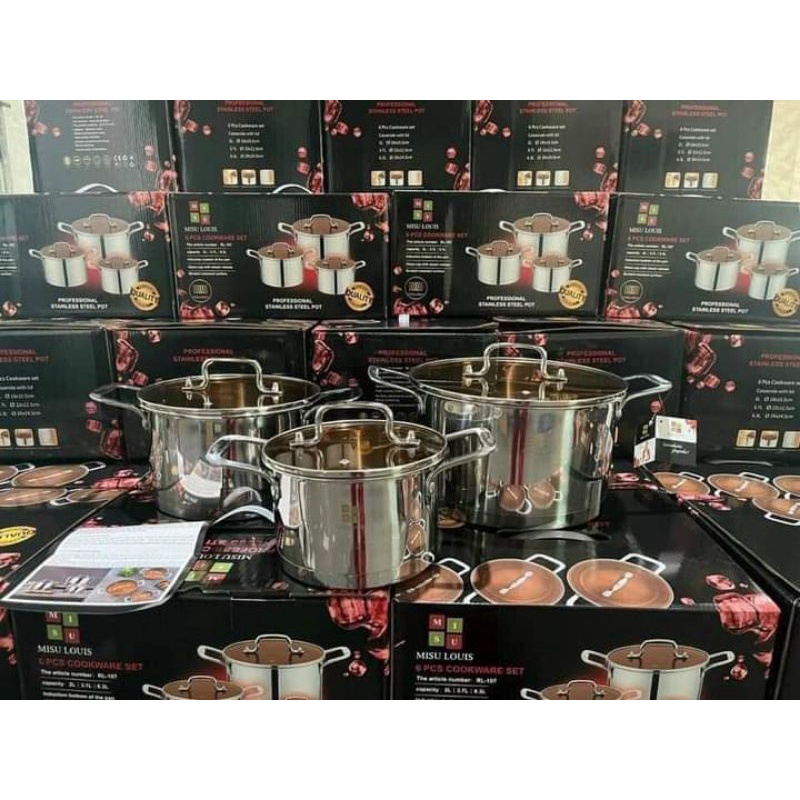 Bộ 3 nồi misu vỏ đen cao cấp inox 3 đáy nguyên khối