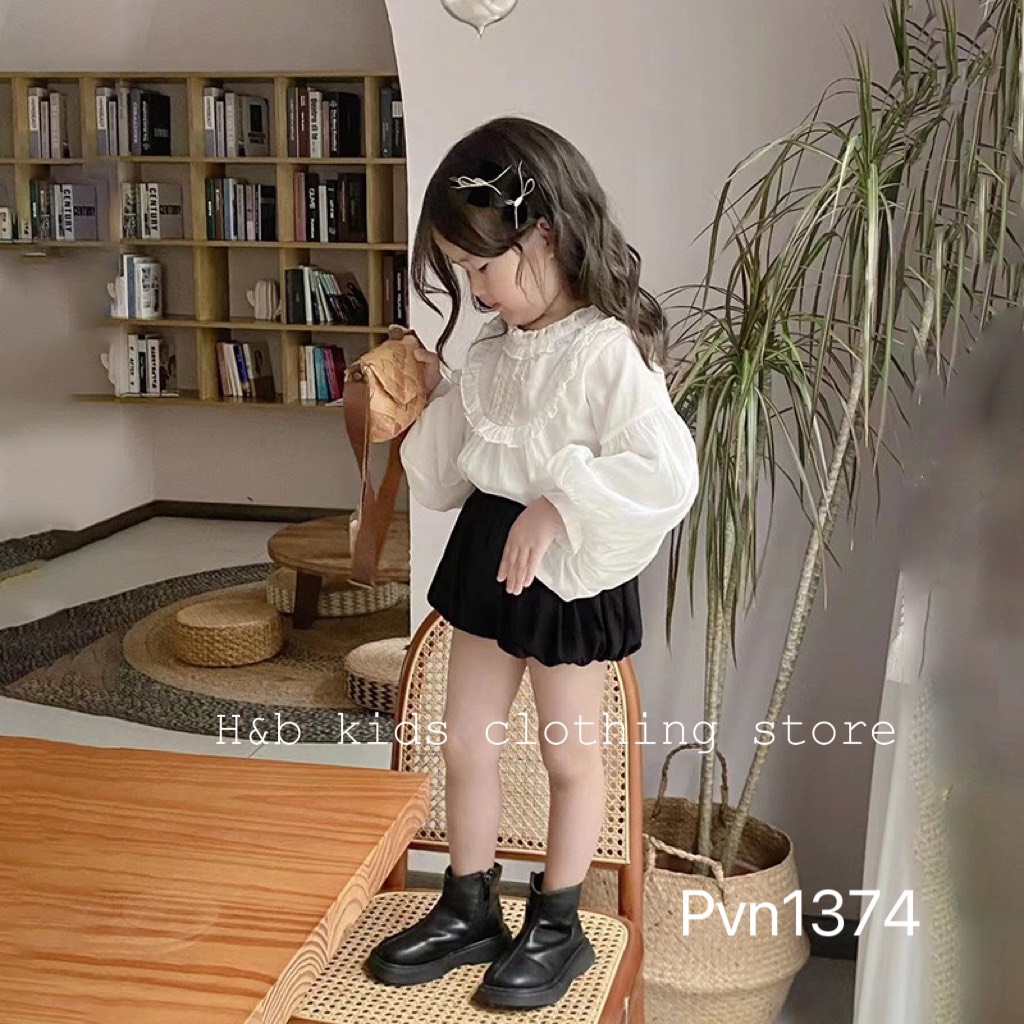 Set áo trắng bèo quần bí ngô bé gái