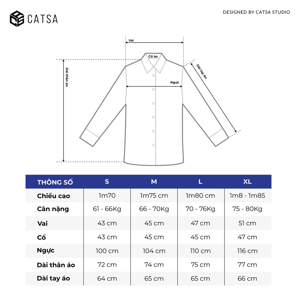 Áo sơ mi nam tay dài CATSA form Regular trắng phối sọc xanh chất liệu Oxford dày dặn ít nhăn ASC343