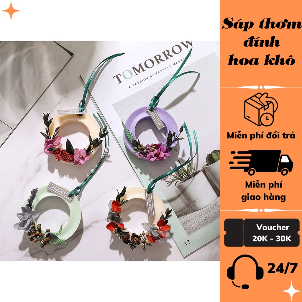 Sáp vòng hoa khô, sáp thơm gắn hoa, sáp treo phòng, treo xe ô tô, treo tủ quần áo