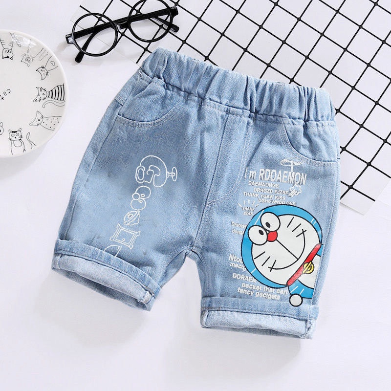 Quần jean đùi cho bé, quần bò quần sooc in họa tiết hoạt hình bé 10kg đến 25kg