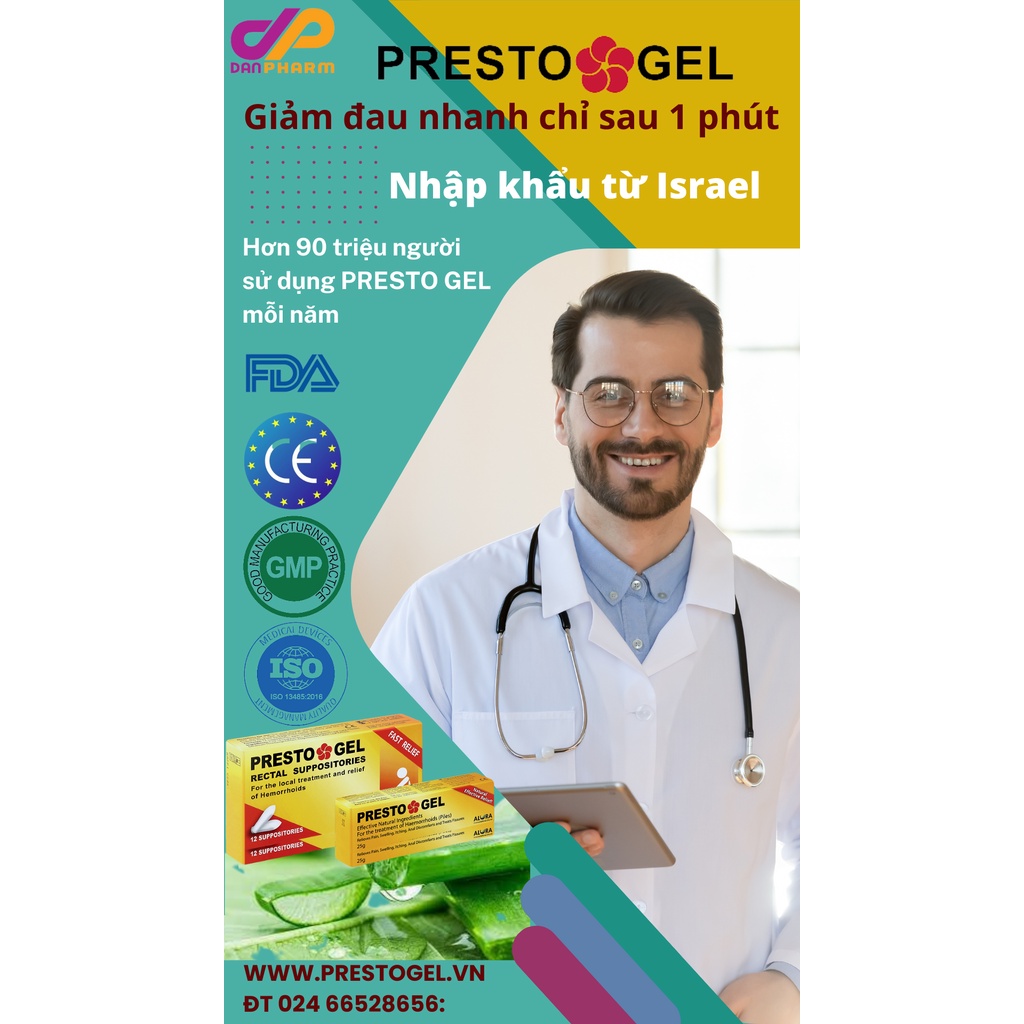 Gel Bôi trĩ Presto nhập khẩu Danpharm - Israel, tuýp 25g