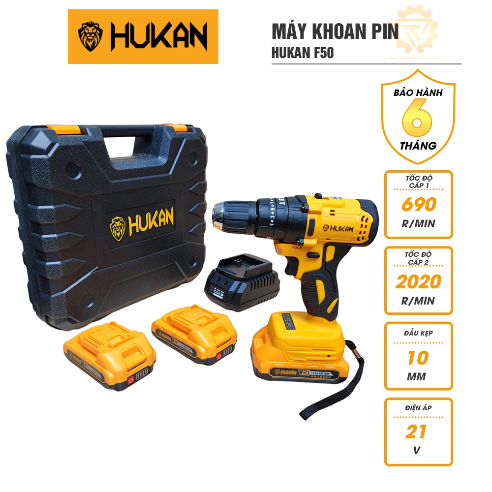 Máy khoan bộ 3 pin HUKAN HK-F50 21v không chổi than tặng kèm túi đựng đồ nghề HUKAN