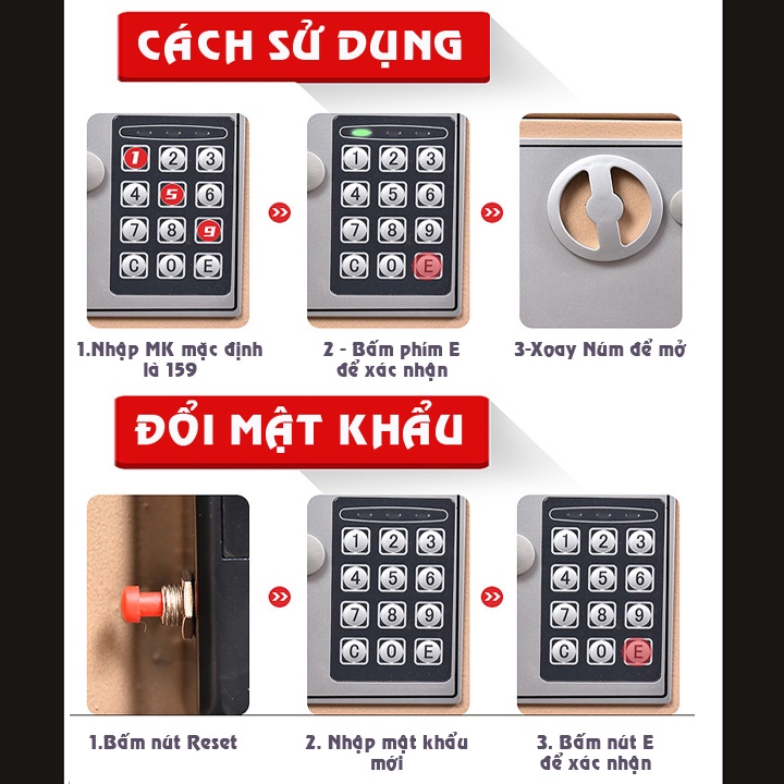 Két Sắt Mini Thông Minh AMYLY Két Sắt Mở Khóa Bằng Số Điện Tử Kích thước D23cm x R17cm x C17cm Hai Màu Trắng, Đen