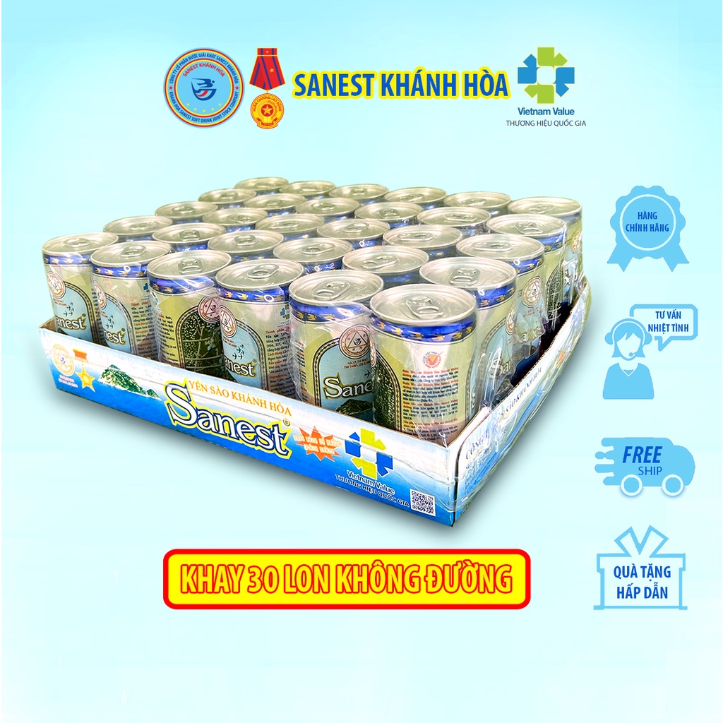 Nước Yến sào Khánh Hòa Sanest không đường - Khay 30 lon x 190ml