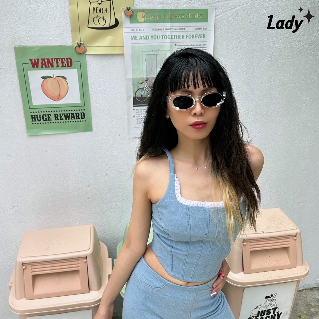 Áo hai dây jeans corset phối ren