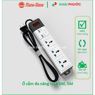 Ổ cắm điện đa năng có sạc usb dây 3m 5m 3 mét 5 mét rạng đông oc02.usb 3c/5m/10a oc02.usb 3c/3m/10a khải phước