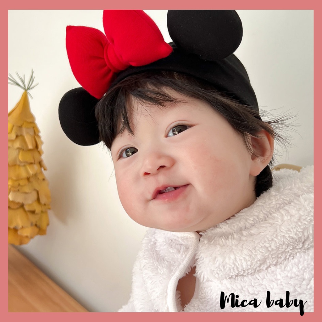 Băng đô che thóp cho bé chất cotton đính nơ đỏ phồng BD74 Mica baby