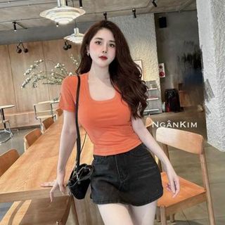Áo thun nữ cộc tay, áo phông nữ cộc tay trơn cổ u, chất zip mềm siêu co dãn, dáng ôm dễ phối đồ