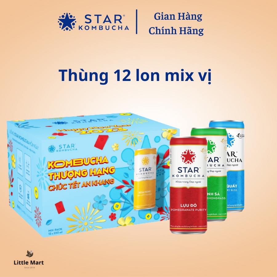 Thùng 12 lon trà lên men STAR KOMBUCHA Mix vị