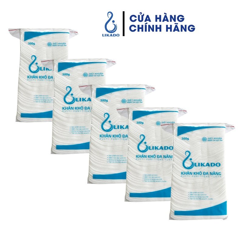 Khăn vải khô đa năng LIKADO cho bé 300g ( 5 GÓI) GẤP ĐÔI