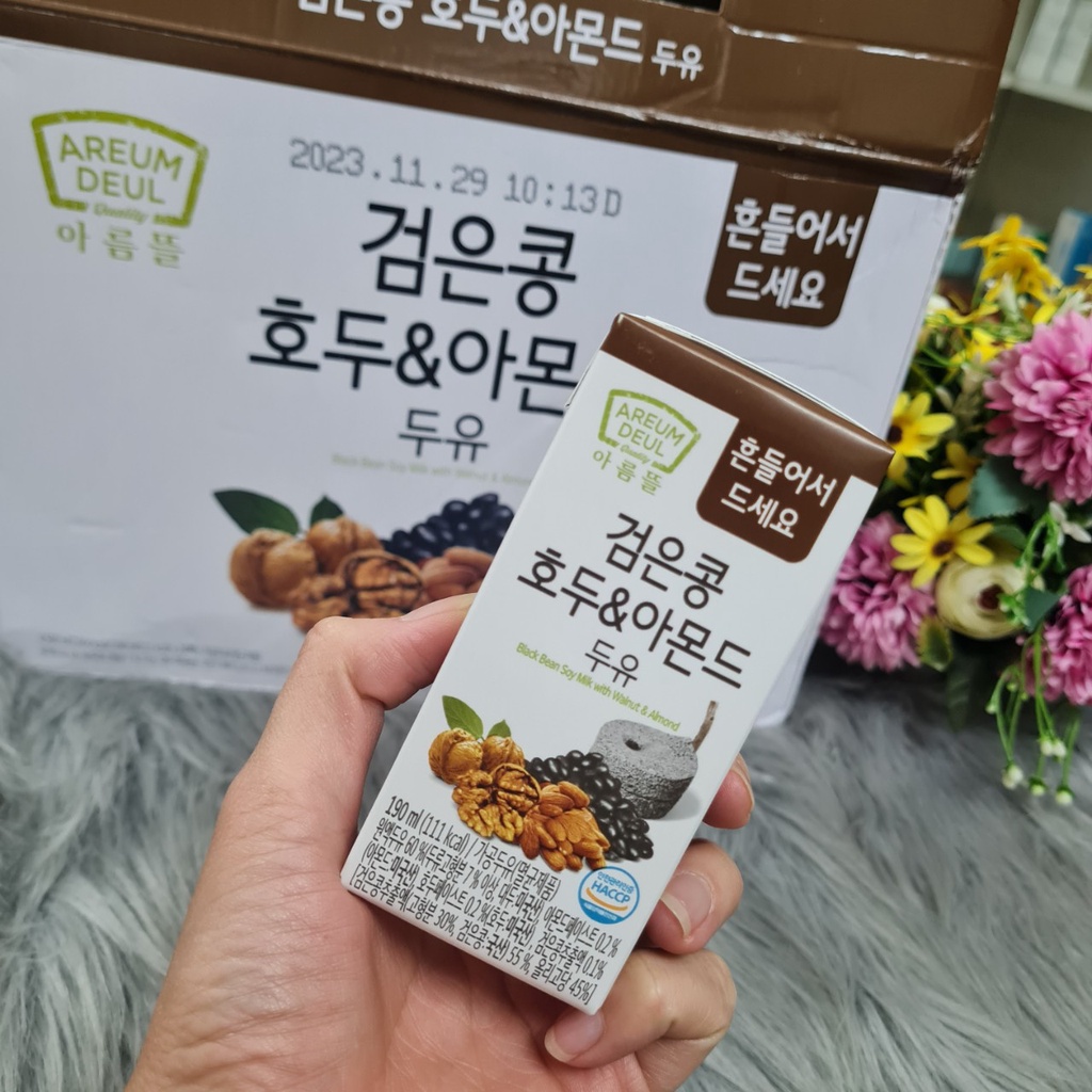 Sữa hạt Hàn quốc Areum Deul sữa óc chó, hạnh nhân đậu đen thùng 24 hộp, hộp 190ml
