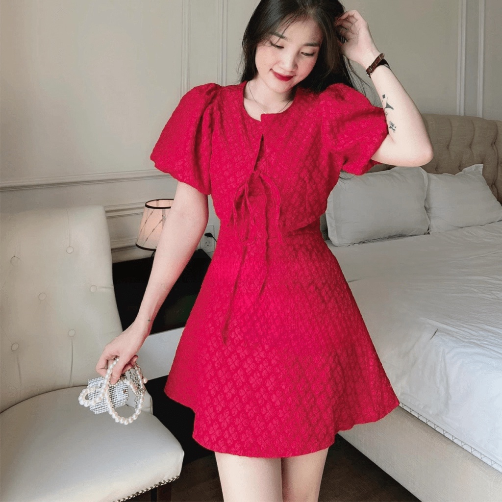 SIÊU SALE SET ĐẦM KÈM KHOÁC GẤM THIÉT KẾ ĐƠN GIẢN XINH XẮN KHI ĐI CHƠI , DỰ TIỆC CN