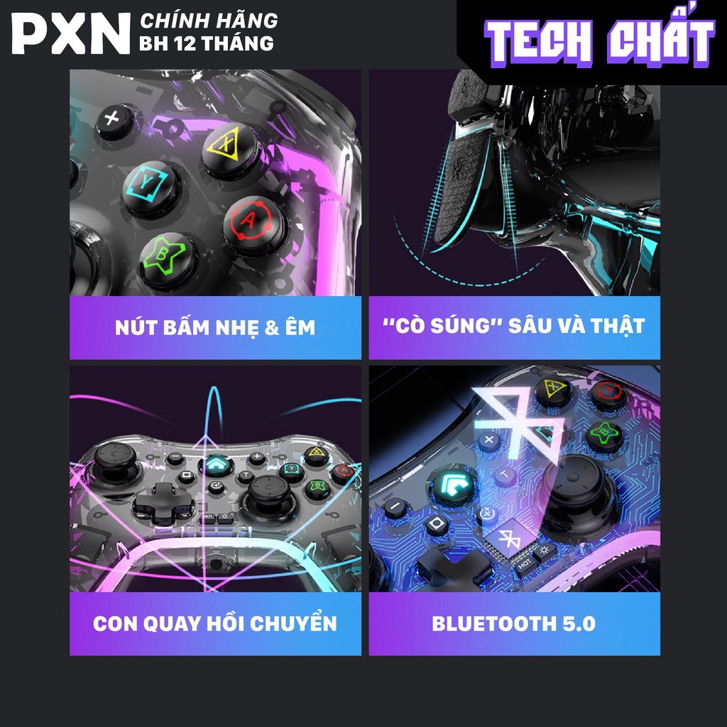 Tay cầm chơi game Bluetooth PXN 9669 led RGB hỗ trợ mọi thiết bị PC, iOS, Android, Playstation, Xbox, Nintendo Switch