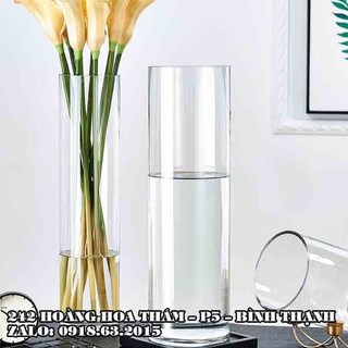 Bình bông thủy tinh trang trí ĐK10xH40, Bình cắm hoa thủy tinh trụ, lọ hoa hình trụ, trụ đổ đèn cầy, ống trụ tròn