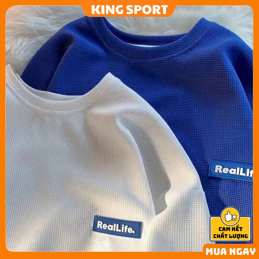 Áo thun tay lỡ form rộng chất cotton tổ ong KING SPORT  Áo phông nam nữ logo cao su REALLIFE cao cấp unisex AT012