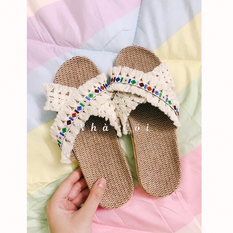 Dép cói đi biển siêu nhẹ Tua rua tuyết Mẹ&bé