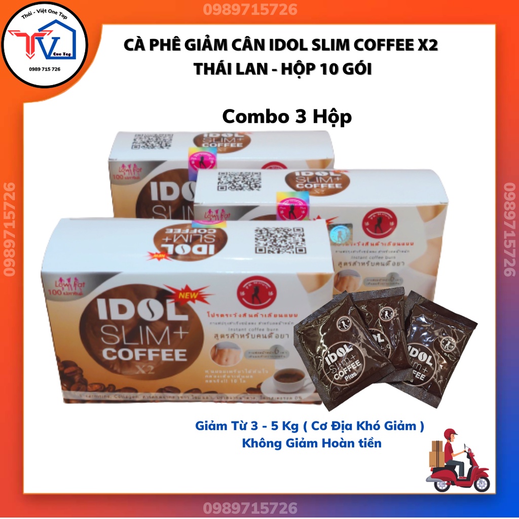 Combo 3 hộp Cà phê giảm cân idol slim coffee X2 Thái Lan 10 gói (chính hãng gói nâu)