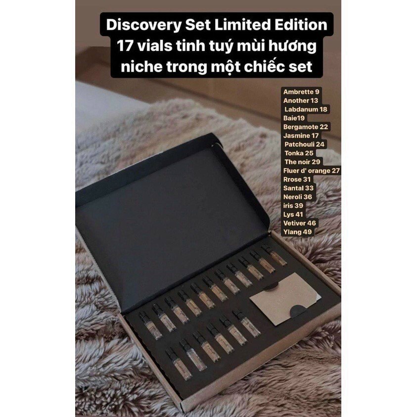 Set mini Discovery Set gồm 17 Vial x 1,5ml mùi hot nhất của Le Labo để lựa chọn mùi yêu thích nhất nhé! 5.0 1 Đánh Giá 1