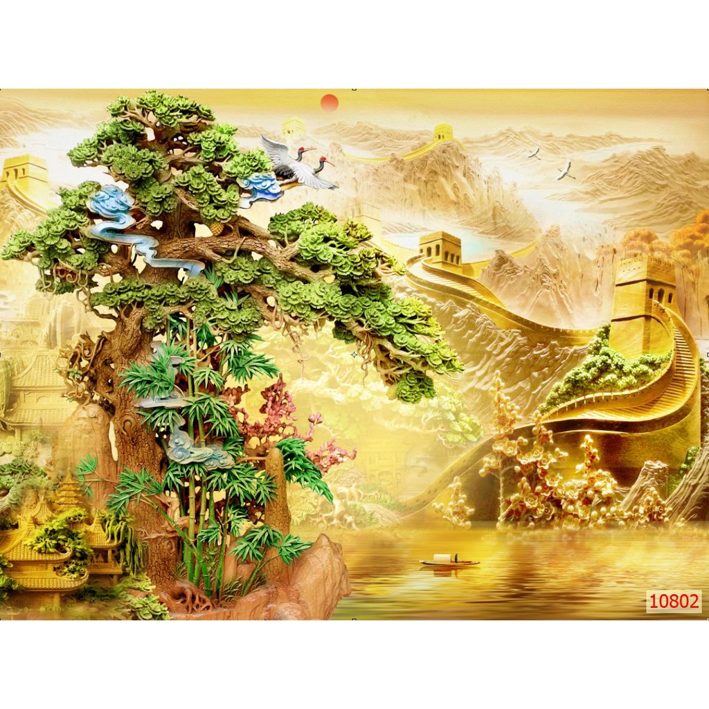 Tranh vạn lý tường thành tranh đại bàng đẹp trang trí phòng khách chất liệu decal keo sẵn bóc dán in theo kích thước 01
