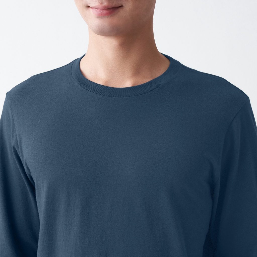 MUJI ÁO THUN VẢI JERSEY COTTON ẤN ĐỘ CỔ TRÒN DÀI TAY NAM