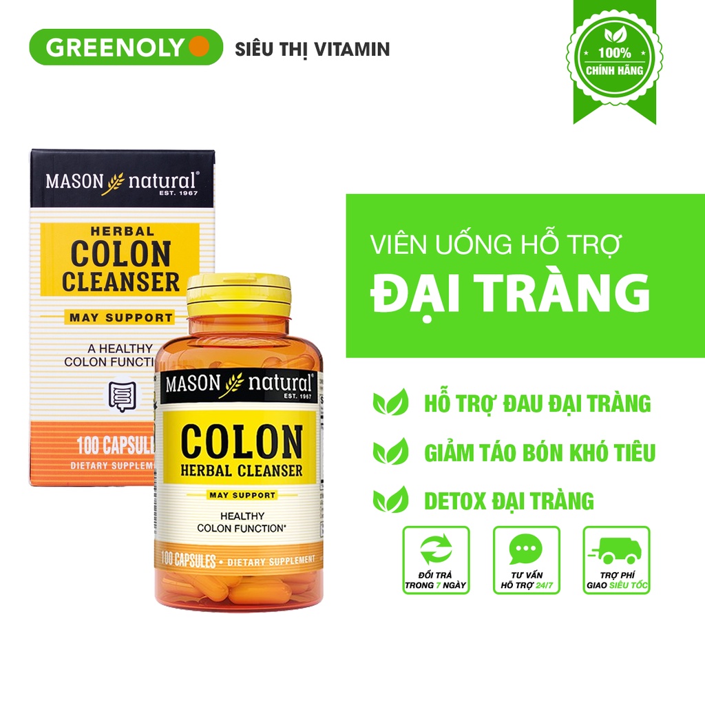 Viên Uống Hỗ Trợ Chức Năng Đại Tràng MASON NATURAL Colon Herbal Cleanser 60 Viên