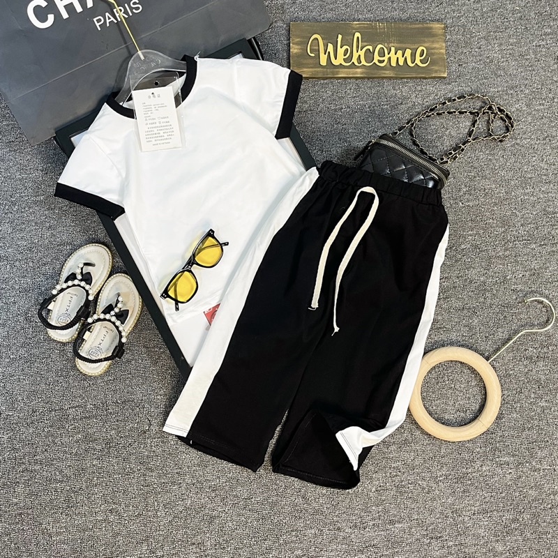 Đồ bộ bé gái, set áo trắng kèm quần ống xuông dài Hotgirl cho bé 10-28kg chất tăm dày mềm.