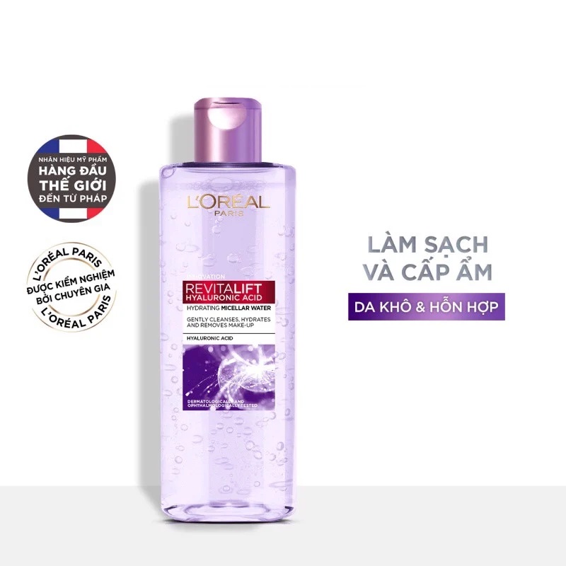 Nước tẩy trang L'Oreal Paris giúp căng mịn da Revitalift Hyaluronic Acid Micellar Water 400ml Glam Beautique