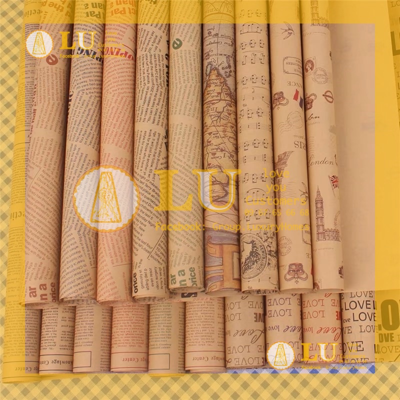 Giấy báo in chữ gói hoa,bọc vở,bọc quà, kraft vintage Decor, phông nền chụp ảnh sản phẩm | LU