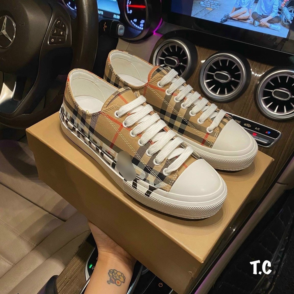 Giày thể thao nữ Bbr viền kẻ chữ đế nâu cao cấp