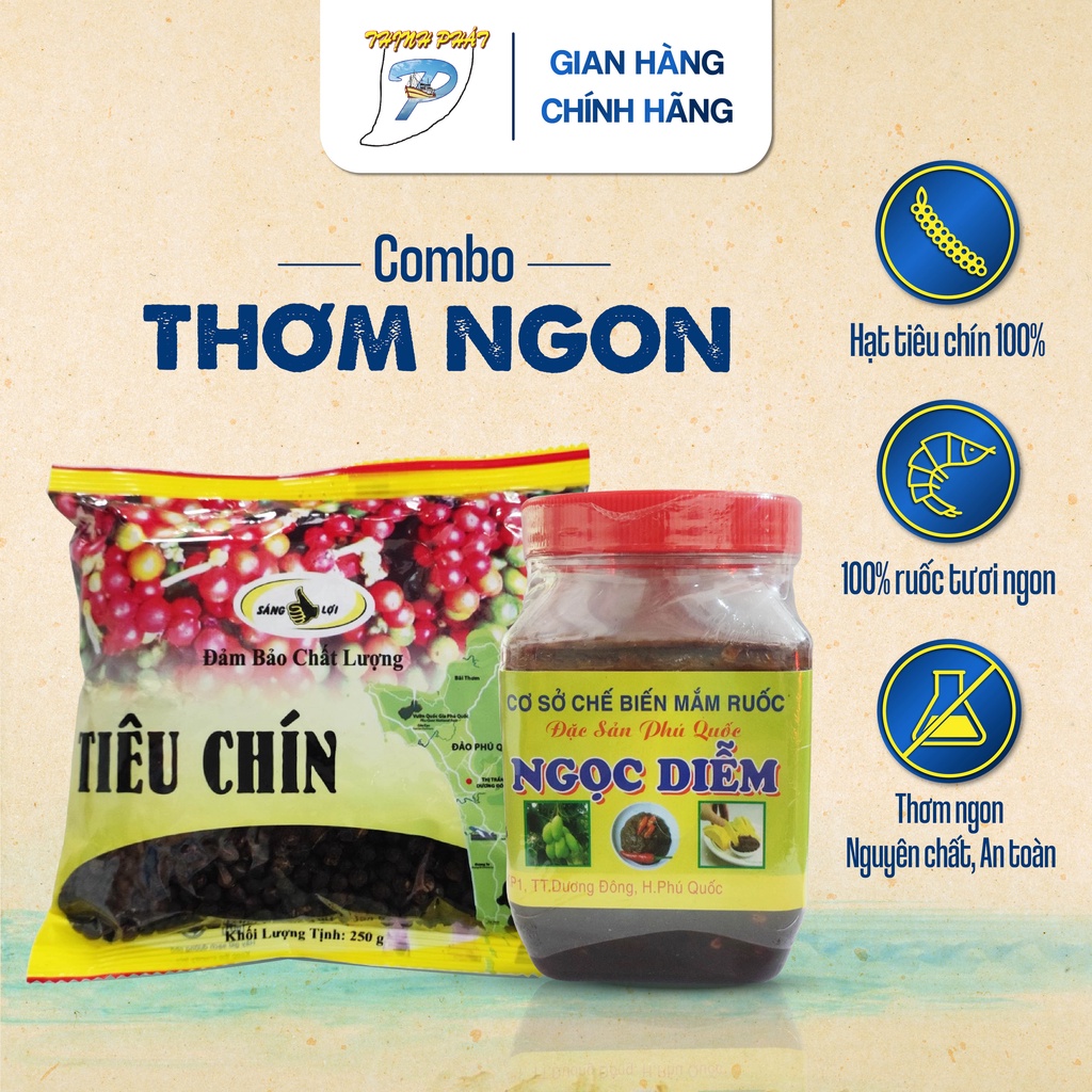 Combo thơm ngon tiêu khô 250gr+ mắm ruốc đặc sản Phú Quốc Thịnh Phát