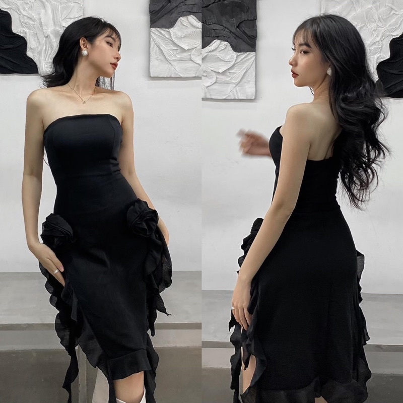 Đầm Body Phối Hoa tua rua Cattybigsize , đầm body bigsize nữ phong cách sexy 55-95kg