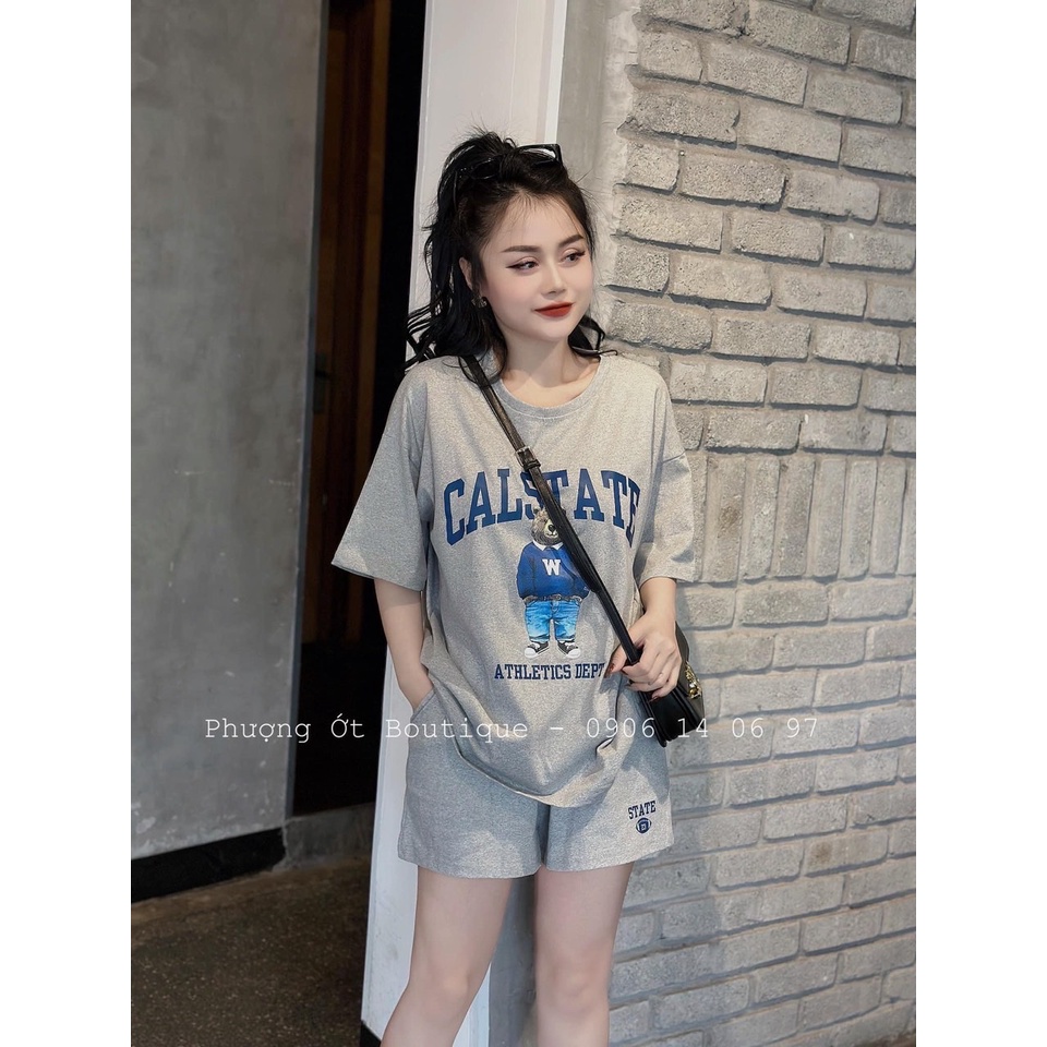 Set Thể Thao Cộc Tay 3158 Thêu Gấu Hình Chất Cotton Khô Bộ Đùi Nam Nữ Dáng Rộng Unisex Uxlang