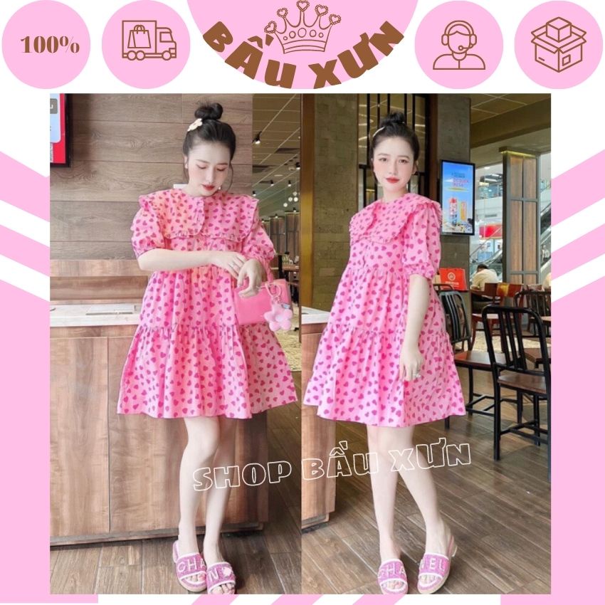 VÁY BẦU TIỂU THƯ ĐIỆU ĐÀ MÀU HƯỜNG DỄ THƯƠNG- ĐẦM BẦU HÈ CHẤT THÔ MÁT THẤM HÚT MỒ HÔI, VÁY XINH XẮN