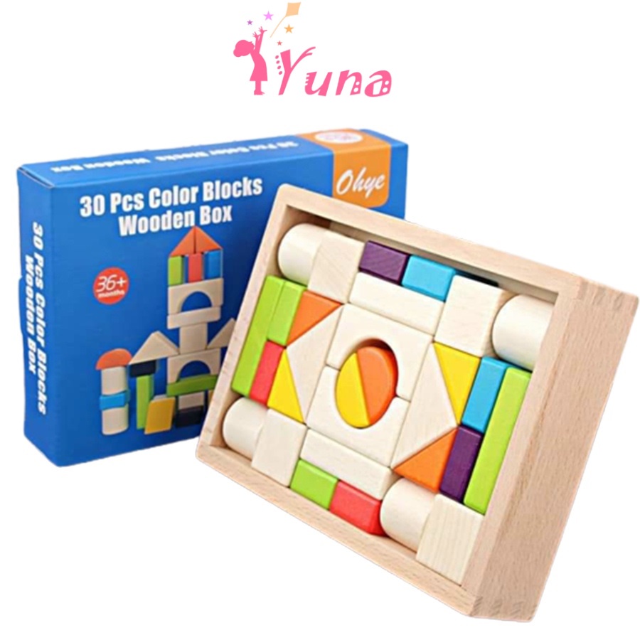 Bộ xếp hình xây dựng 30 chi tiết kèm hộp đựng - Đồ chơi gỗ cho bé