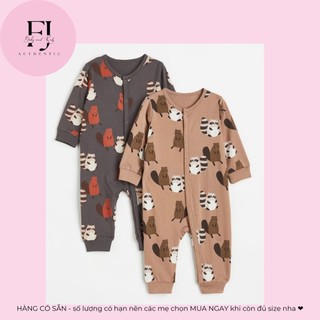 Bộ body chính hãng HM, bộ bé trai, body liền gấu mèo nâu, hàng hiệu cho bé