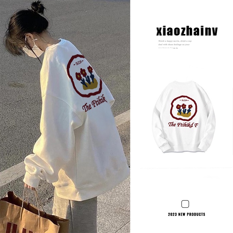 Áo nỉ XIAOZHAINV dáng rộng phong cách retro Mỹ