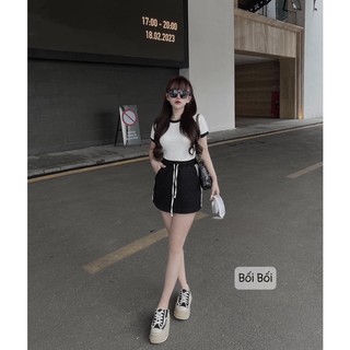 Set Áo Thun Viền Mix Chân Váy Ngắn