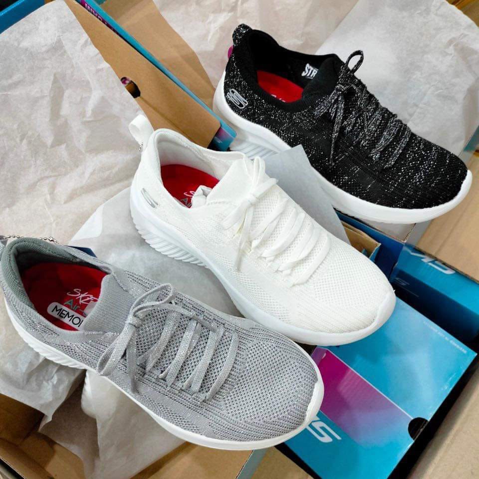 Skechers dệt kim nhũ, hàng dư liệu xuất êm nhẹ, thời trang cho nữ