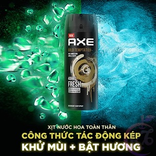Xịt khử mùi AXE Gold Temptation chai 135ml - xịt nước hoa toàn thân hương trầm dành cho nam