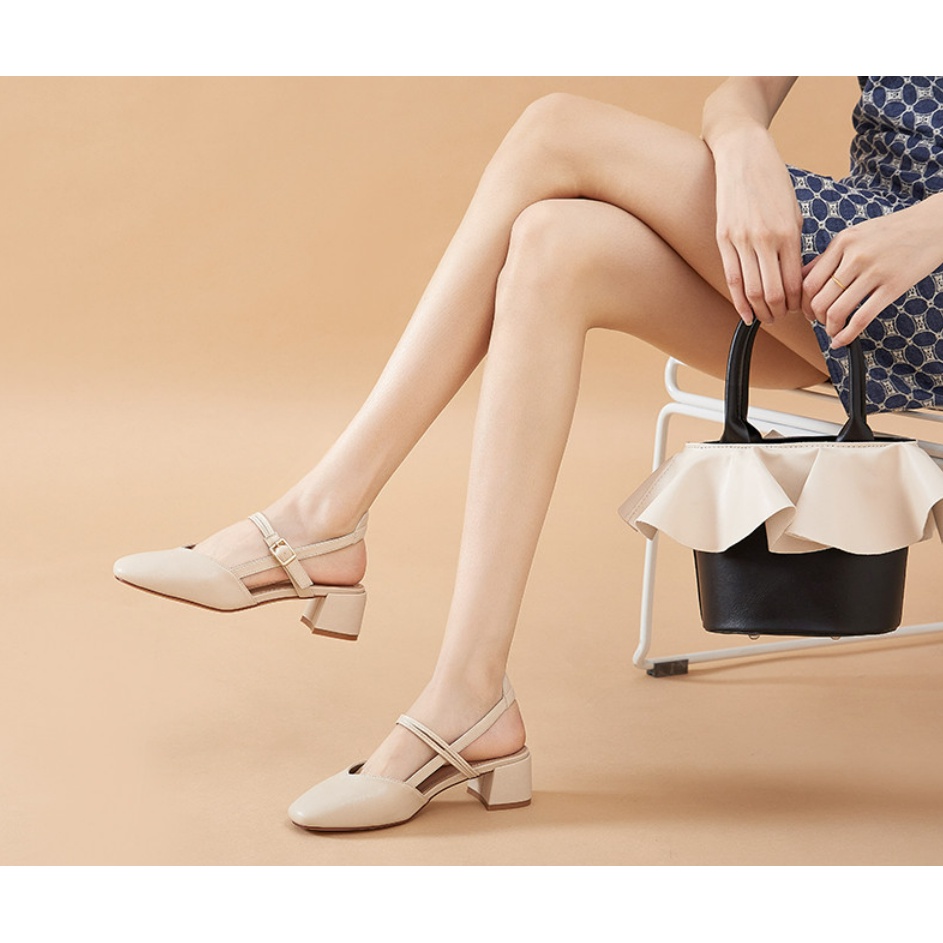 Dép Nữ Sandal Gót Thấp 3 Phân Bít Mũi