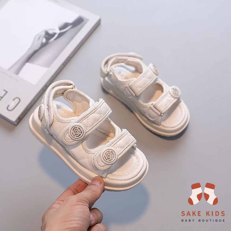 Dép sandal quai dán đính khóa dễ thương chất da PU mềm nhẹ đủ size cho bé từ 2-8 tuổi đế chống trơn trượt M101