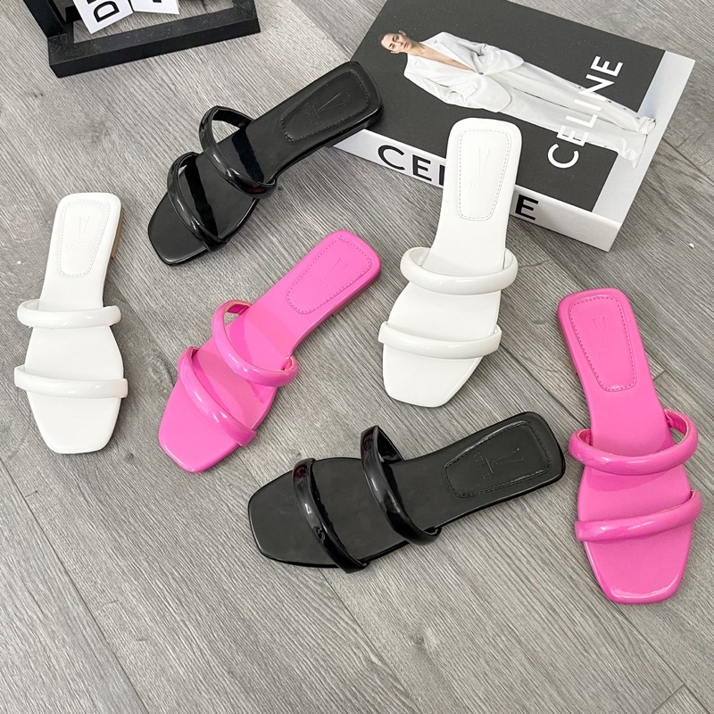 Sorami.Shoes | Dép bệt hai quai phồng mũi vuông đơn giản, xinh xắn dành cho mùa hè